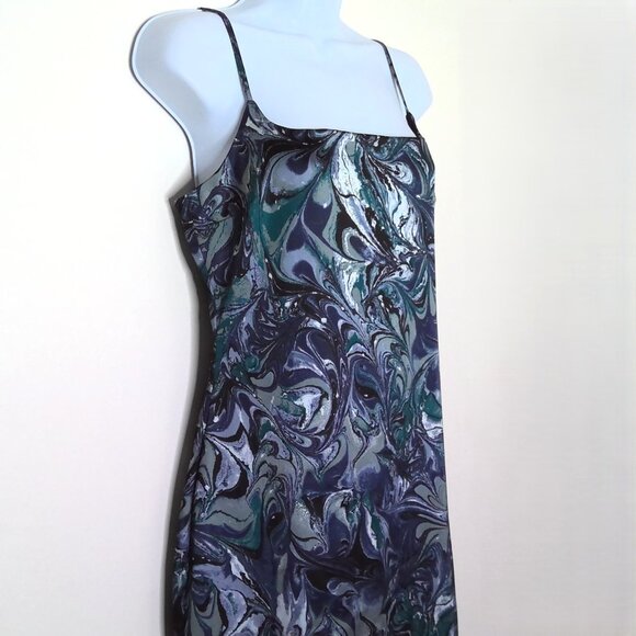 New Abercrombie & Fitch Dress Marbled Floral Blue Watercolor Midi Stretch NWT  M - Picture 2 of 11